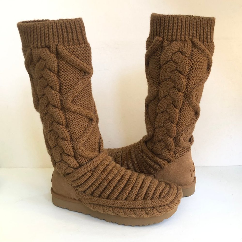 UGG CLASSIC TALL CHUNKY KNIT CHESTNUT CARDY BOOT US 8 / EU 39 / UK 6